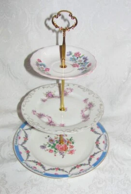 Custom Three Tier Cake Stand Made With Vintage Plates Tea Party - Image 1 of 4
