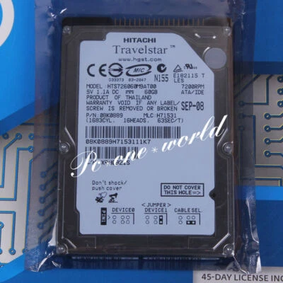 100% OK HTS726060M9AT00 HITACHI 60 GB 2.5" 7200 RPM 8 MB PATA Hard Disk HDD - Image 1 of 2