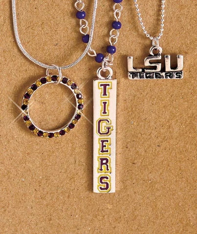 College Football Basketball Team 3 Necklace Set Tigers Huskers Bulldogs Dawgs Cover