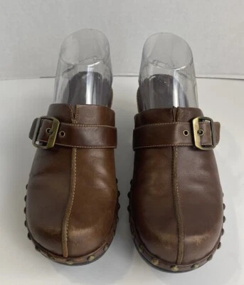 Ecco Women’s Clogs Size 38/7-7.5 Brown Leather Studded Slip On Boho Comfort  - Image 1 of 4