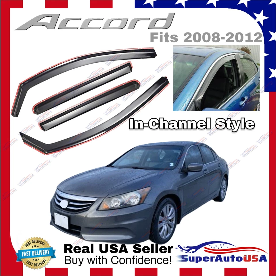Para Honda Accord 2008-2012 Ventilación en canal Ventana Visera Lluvia Protector Solar Deflector Foto 1 de 4