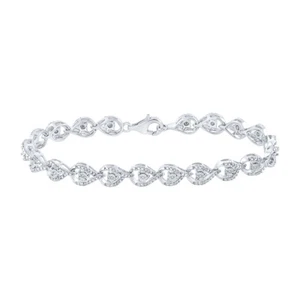 Sterling Silver Womens Round Diamond Fashion Bracelet 1/4 Cttw - Picture 1 of 2
