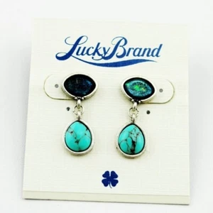 New Lucky Brand Vintage Silver Blue Turquoise Double Drop Earrings - Picture 1 of 2