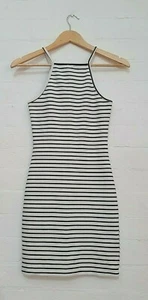 NEON HART Designer Label Womens Black White Stripe Stretch Bodycon Dress Size XS - Picture 1 of 7