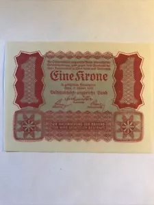 1922 Österreich EINE KRONE unzirkulierte einheitliche Banknote - Bild 1 von 3