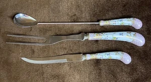 Vintage Servierlöffel, Gabel, Messer Sheffield England mit japanischen aufwendigen Griffen - Bild 1 von 7