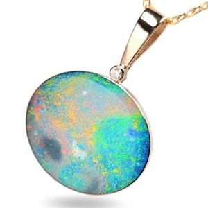 Galactic Stream' Big Australian Opal Pendant Solid 14k Gold & Diamond 21.3ct K50 - Picture 1 of 8