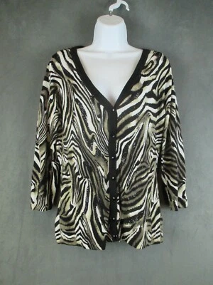 Suéter Cárdigan Alberto Makali Mujer Grande Negro Animal Rayas Cuentas Foto 1 de 4