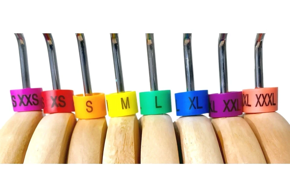 DISCOUNT SIZING Colored Hanger Sizer Garment Markers (Sizes: XXS-XXXL) Color Coded Size Clips