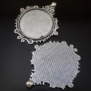 5 Stck. Vintage Silber Legierung gemustert Runde Kamee Fassung Tablett 35 mm Schmuck 50196 - Bild 1 von 4