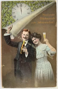 AK alte Postkarte Motiv Neujahr Sylvester um 1912 Mann Frau Paar Liebe - Bild 1 von 2