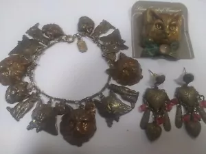 Set Vintage Piddly Links Kingston NY Messing 20 KATZE Kätzchen Charm Armband Menge - Bild 1 von 11
