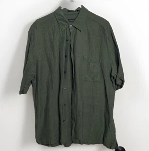Van Heusen Dress Shirt Washable Linen Mens Sz L 16-16.5 Olive Green Short Sleeve - Picture 1 of 8