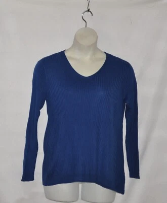 Suéter acanalado manga larga cuello en V Joan Rivers talla 2X azul Foto 1 de 2