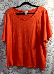 Chico's 3 Gr. XL Shirt Oberteil orange Rundhals 100% Leinen Kurzarm Strick - Bild 1 von 9
