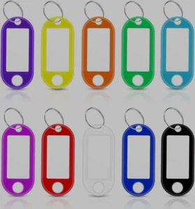 50 Pcs Plastic Key Tags Metal Ring Luggage Card Name Label Keychain Split Rings - Picture 1 of 8