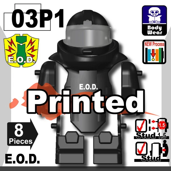 Black EOD bomb suit Vest compatible with toy brick minifigures police - Image 1 of 1