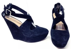 Loeffler Randall Womens Size 9.5 Black Suede Ankle Strap High Wedge Sandal Heel - Picture 1 of 12