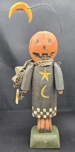 Vintage handgeschnitzter OOAK Holz Kürbiskopf Kürbis primitiv Halloween Volkskunst - Bild 1 von 7
