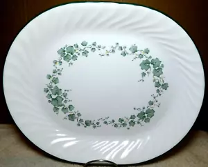 Corelle~Corning Vintage Oval Green Leaf Swirl Edge Single Serving Platter Plate - Picture 1 of 24