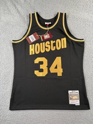 Mitchell & Ness Hakeem Olajuwon Rockets Black Gold Swingman Jersey Large 1993-94 - Image 1 of 4
