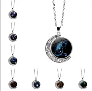 Constellation Zodiac Signs Pendant Necklace Jewelry| 360* Galaxy Crescent| Gifts - Bild 1 von 50