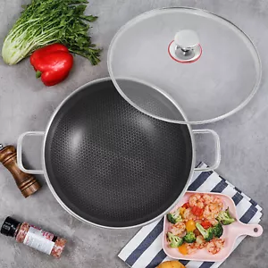 Skillet With Lid 14 Inch Non Stick Paella Pan Stainless Steel Frying/Cooking Pan - Picture 1 of 17