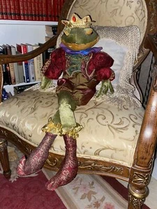 Royal Prince Frosch verzierter Samt, Seidenstoff ~ 27" H x 15" B x 6" T, Vintage ~ SELTEN - Bild 1 von 7