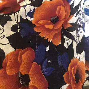 Vtg Orange Poppy Blue Floral London Fashion 100% Cotton 4 Yds x 54" Sheer Read - Picture 1 of 20
