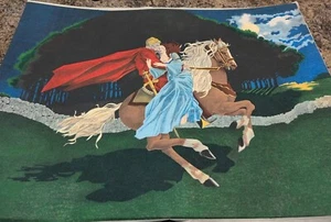 Vtg Felt Fabric Painting Man Women Horse Knight Majestic Retro - Picture 1 of 10