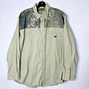 Mossy Oak Shirt Mens XL Khaki Long Sleeve Button Down Camo Accents Adult #7232 - Picture 1 of 4
