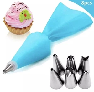 Piping Nozzles Set Silicone Stainless Steel Spouts Bag ✅ Pie Decoration Baking - Picture 1 of 13