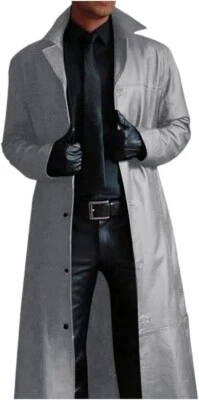 Gabardina de cuero elegante para hombre gris hecha a mano nueva piel de cordero de moda ajuste suave Foto 1 de 4