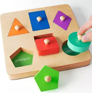 Wooden Shapes Puzzles for Toddlers 1-3, Montessori Toys for 1 2 Year Old Boy Bir - Picture 1 of 7