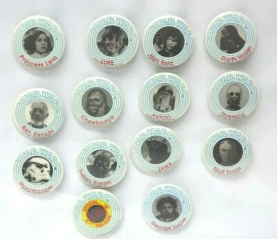 RARE Complete Set 14 Star Wars Fan Club Pins 1977-78 w/George Lucas Pin-RARE - Image 1 of 3