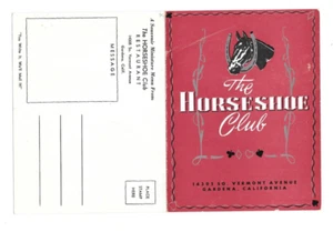 Vintage Restaurant Speisekarte Postkarte THE HORSESHOE CLUB Gardena CA - Bild 1 von 2
