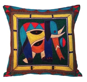 Elephant Cushion Cover Embroidery South Africa Tsonga Fair Trade Kaross Shangaan - Picture 1 of 1