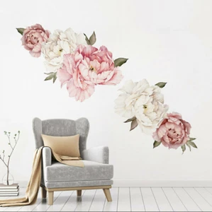 Beautiful Nursery Pink Peony Rose Flower Home Art Decor DIY Removable Wall Decal - Picture 1 of 7