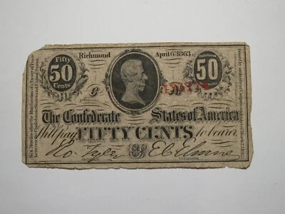 $.50 1863 Richmond Virginia VA Confederate Currency Bank Note Bill RARE T63 - Image 1 of 2