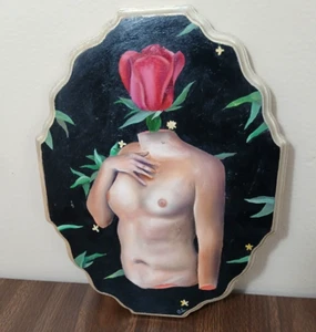 Abstract Painting Art Fever Dream Floral Wooden LGBTQ Feminist Artwork 9x11 - Picture 1 of 6