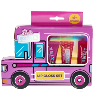 BARBIE EXTRA Barbie Lippenglanz 3er Set fruchtige Aromen für Mädchen Kirsche, Erdbeere & Pfirsich