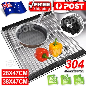 Dish Rack Drying Drainer Over Sink Stainless Steel Rack Roll Up Foldable Kitchen - Picture 1 of 12