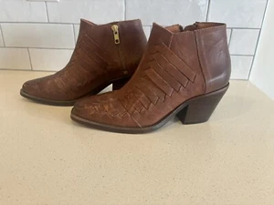 FREE PEOPLE SCHUHE EMMETT WESTERNSTIEFEL GEFLOCHTEN BRAUN LEDER BOOTIES 37 - Bild 1 von 8