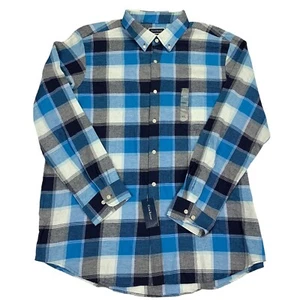 Club Room Mens Regular Fit Plaid Flannel Button Down Shirt Blue 2XL - Picture 1 of 4