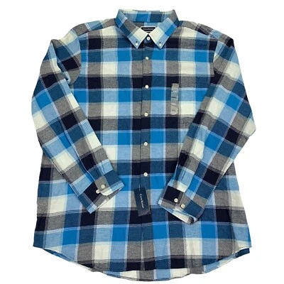 Club Room Mens Regular Fit Plaid Flannel Button Down Shirt Blue 2XL - Image 1 of 4