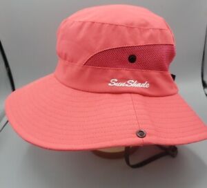 Sun Shade Boonie Hat Adjustable Foldable Bucket Ponytail Mesh Womens Pink 