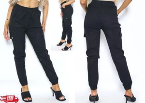 Ladies Women's Combat Stretch Cuffed Cargo Pants Low Waist Trousers Size 8-14 - Picture 1 of 4