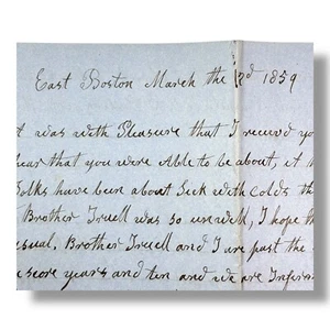 1859 East Boston Letter Sudden Deaths, Finger Amputation, Religious, Historical - Picture 1 of 6