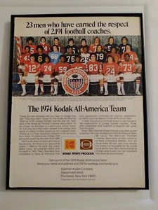 1974 Framed Kodak All America College Football Team MAGAZINE Page ADVERTISEMENT - Picture 1 of 2