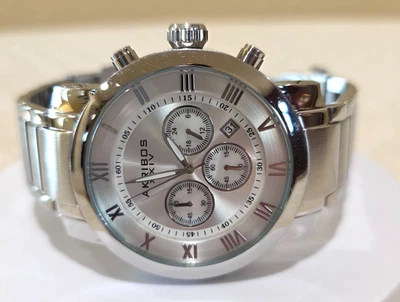 Reloj Akribos XXIV Grandioso Cronógrafo Grande Para Hombre Acero Inoxidable Acento MOP Funciona Foto 1 de 4